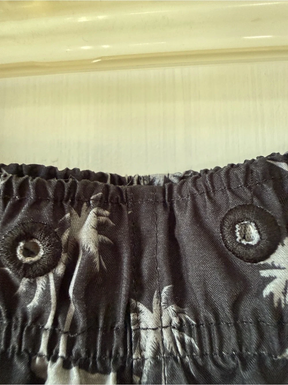 Ocean Gear Coastal Print Elastic Waist Shorts - Black with Gray Palm Pattern